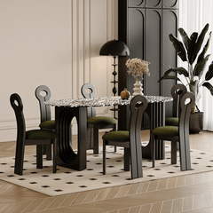 Sophisticated Minimalist Terrazzo Dining Table and Chair Ensemble for Family Gatherings
