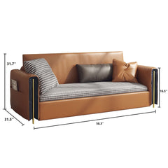 Brown Convertible Sofa Comfortable Leather Sleeper Sofa with Storage