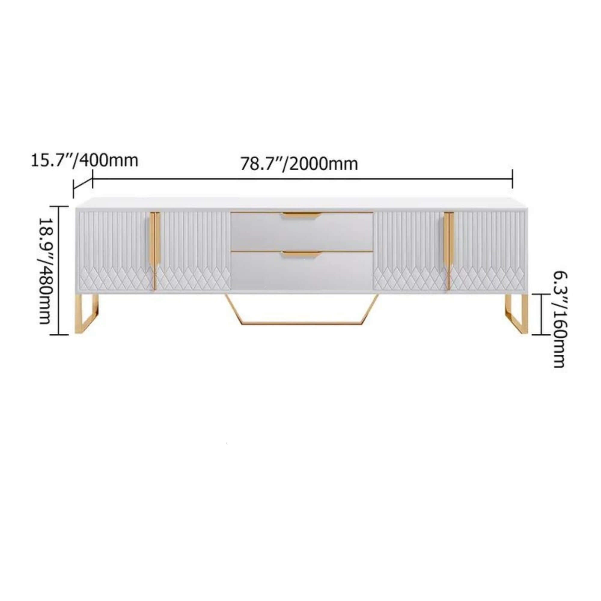 Modern TV stand with two drawers and cabinets for media storage