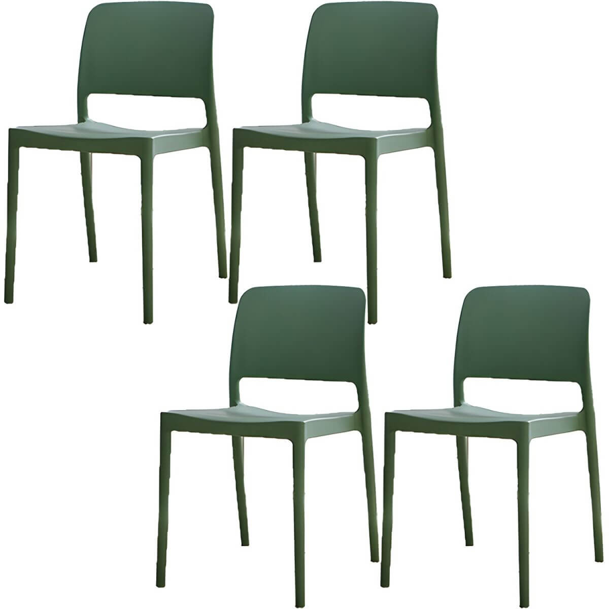 Scandinavian plastic and acrylic dining chair with low backrest and armless design