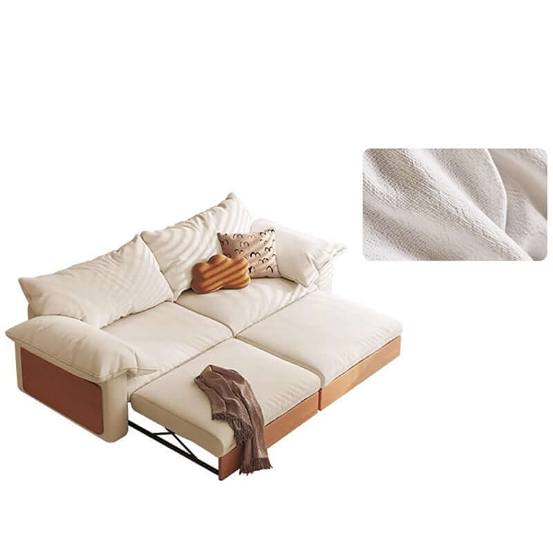 Japandi style pull-out sofa bed available in three fabric options for versatile seating and sleeping