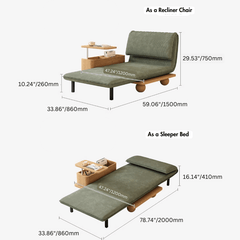 Convertible sofa bed with storage and table in various colors