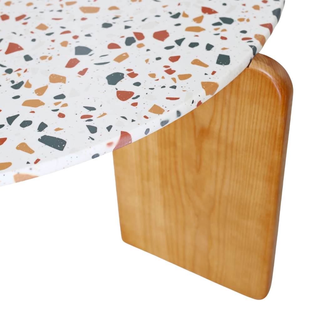 Nordic-Inspired Terrazzo Coffee Table - Unique Round Design with Quality Wooden Legs