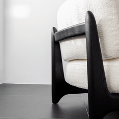 Black and white modern boucle sherpa lounge accent chair with wood legs in stylish design