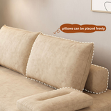 Modern Nordic Pull Out Wood Sofa Bed Khaki Solid Wood Convertible Sleeper Sofa Cotton & Linen