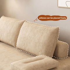 Khaki solid wood convertible sleeper sofa with pull out feature in modern Nordic design