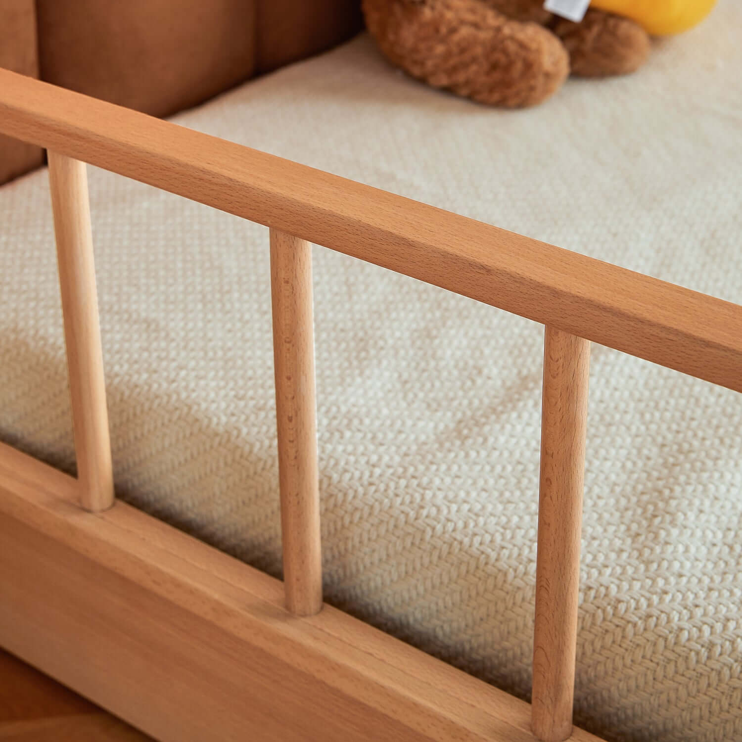 Extendable solid wood kids castle bed with canopy and upholstered headboard, converts from toddler to twin size