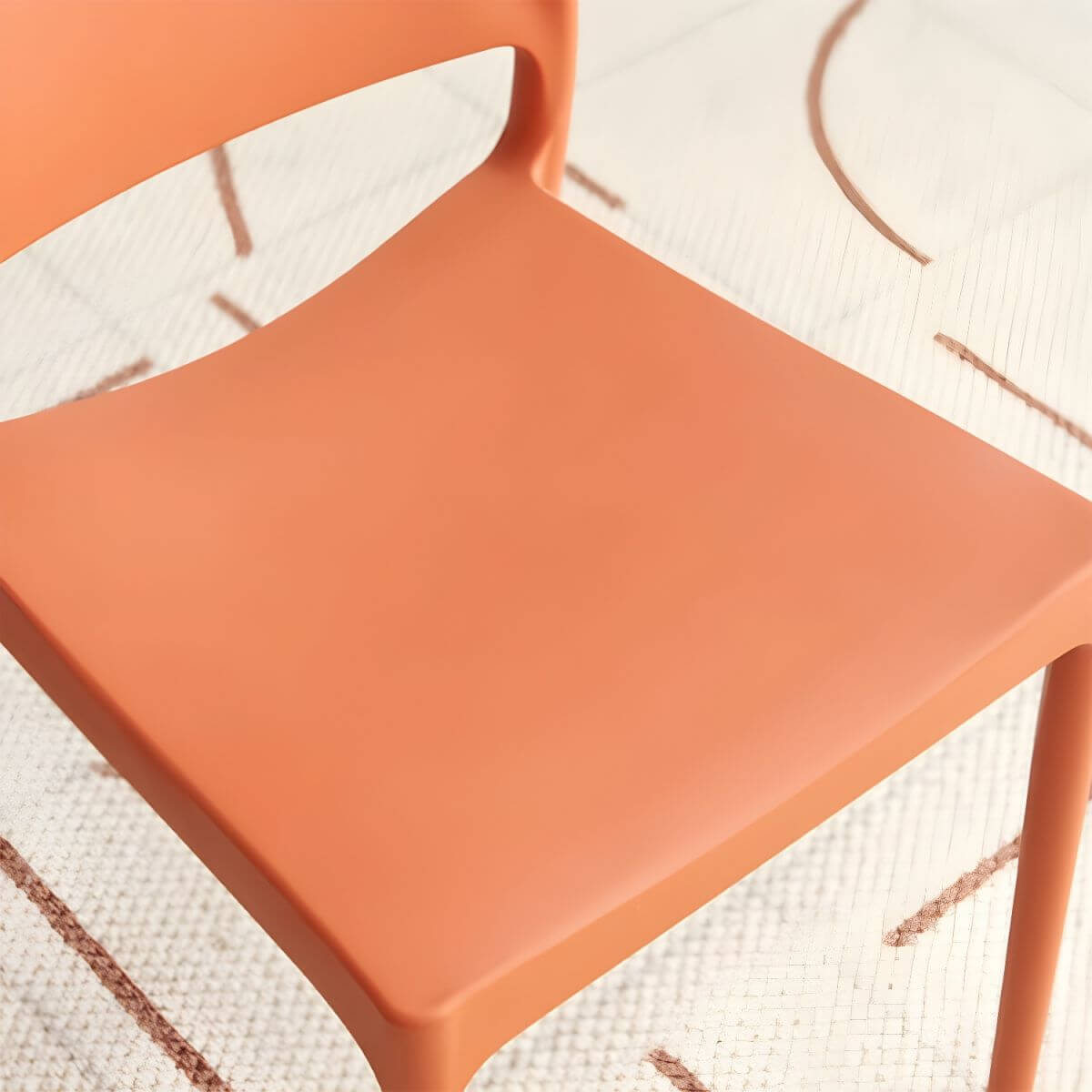 Scandinavian plastic and acrylic dining chair with low backrest and armless design