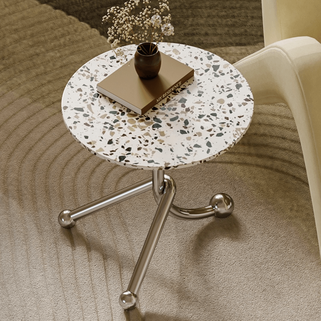 45cm terrazzo accent table with unique three-leg design for stability and style