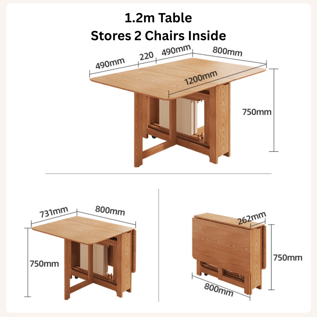 Solid wood folding dining set with chairs, versatile and space-saving furniture for dining rooms
