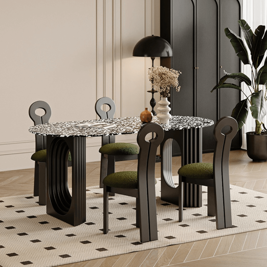 Minimalist terrazzo dining table and chair set ideal for family gatherings