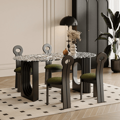 Sophisticated Minimalist Terrazzo Dining Table and Chair Ensemble for Family Gatherings