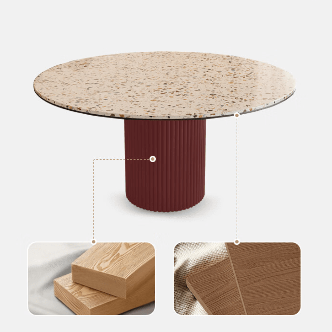 Round terrazzo dining table with durable design, perfect for home gatherings