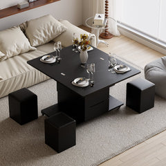 Modern Black Lift Top Coffee Table 4 in 1 with Storage Ottoman Foldable and Casters