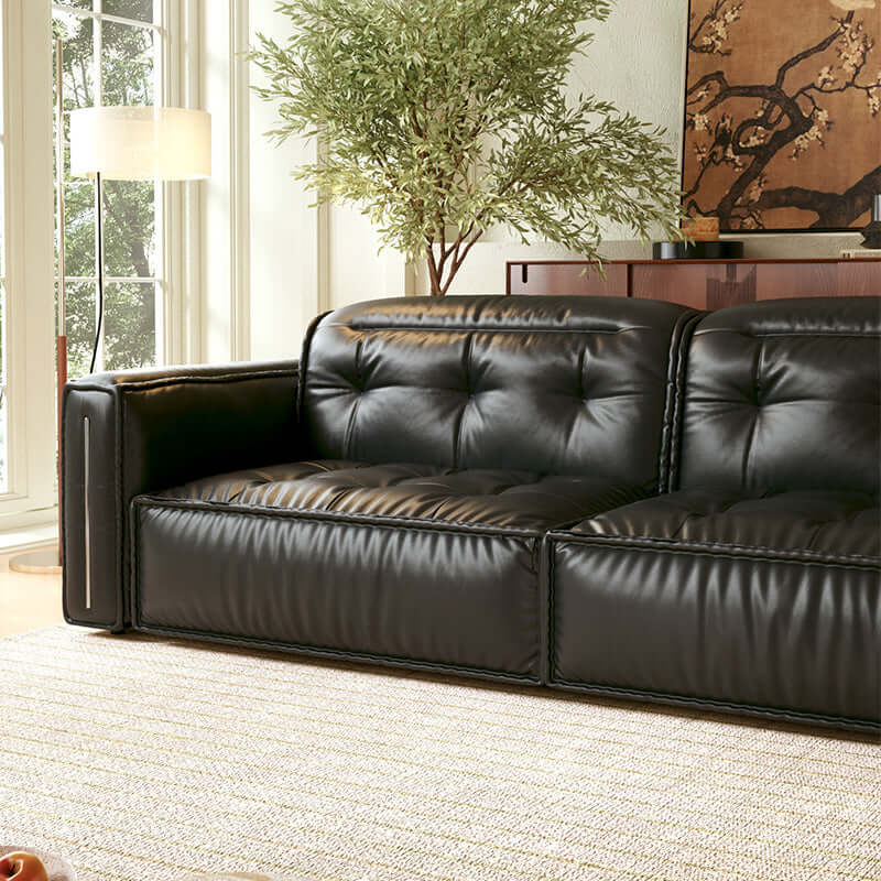 Retro leather pull out couch bed with electric smart remote, convertible for space-saving comfort