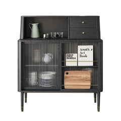 Black Side Cabinet Double Large Storages Sideboard