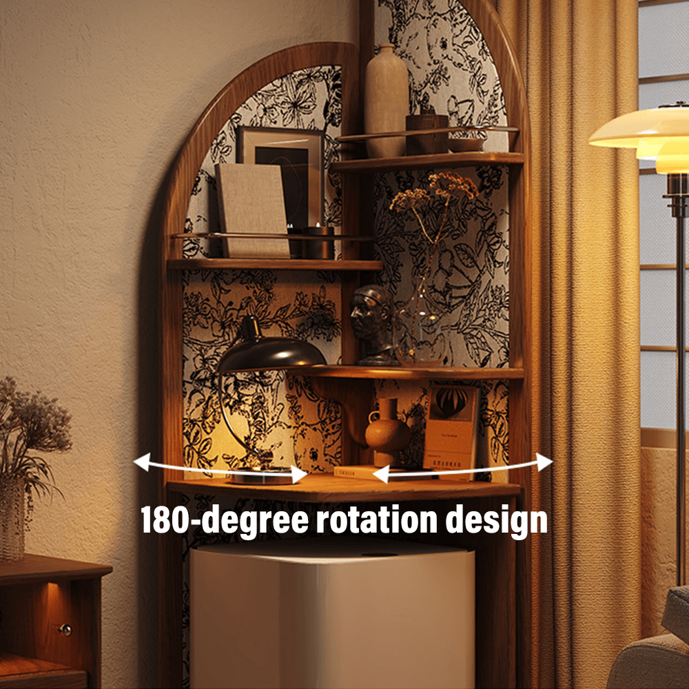 Adjustable arched corner bookcase with open shelves for stylish storage and display