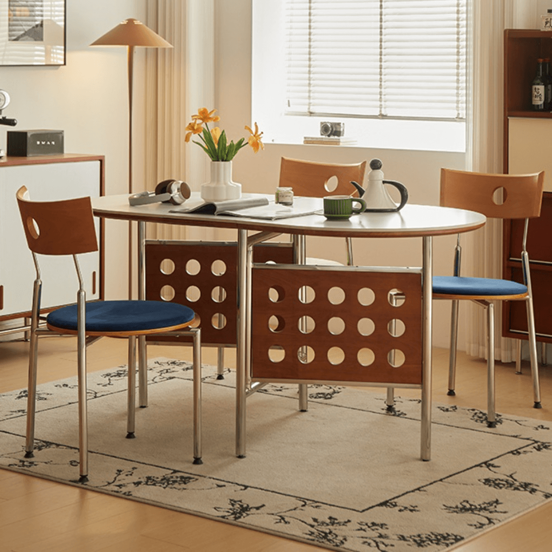 Retro-style dining table with smooth edges, perfect for family meals and work main product image