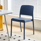 Scandinavian plastic and acrylic dining chair with low backrest and armless design