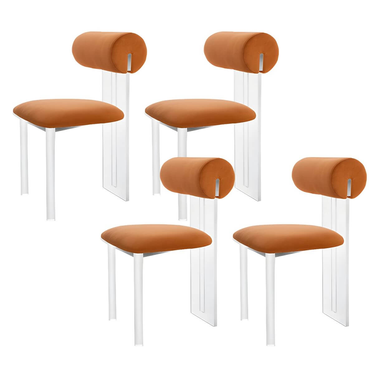 Contemporary upholstered dining chair with clear acrylic frame for kitchen seating