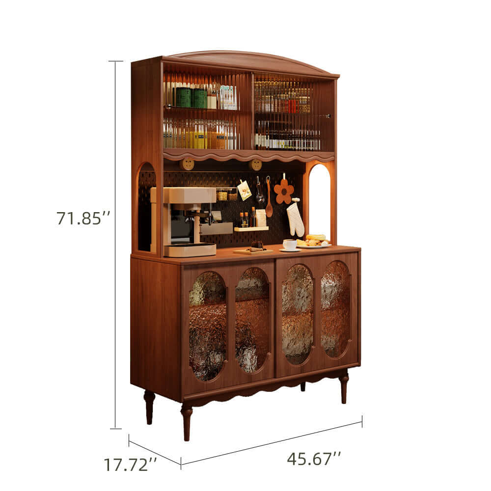 Vintage solid wood sideboard with spacious storage and display cabinet for home organization