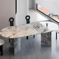 Contemporary Oval Dining Table with White Marble Top, Fixed Table Dining Tables