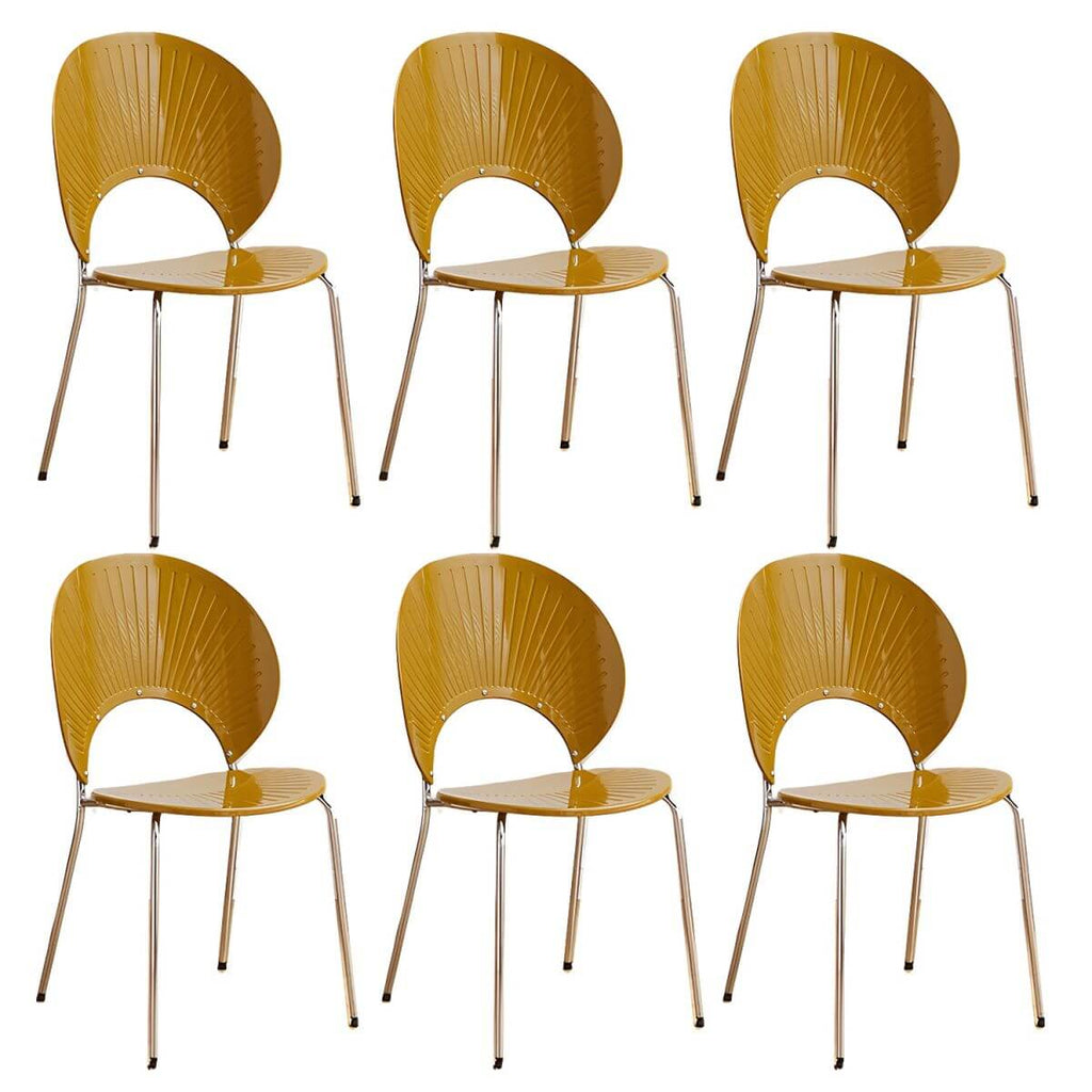 Stackable acrylic dining chair with open back and metal legs, armless design for modern dining rooms