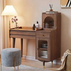 Storage Dressing Table Wooden with Adjustable Side Cabinet Position