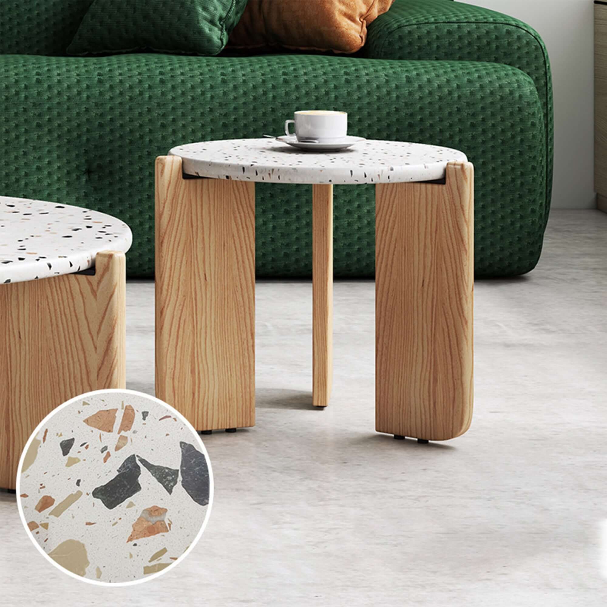 Set of modern terrazzo end tables with creative design, perfect as coffee side tables