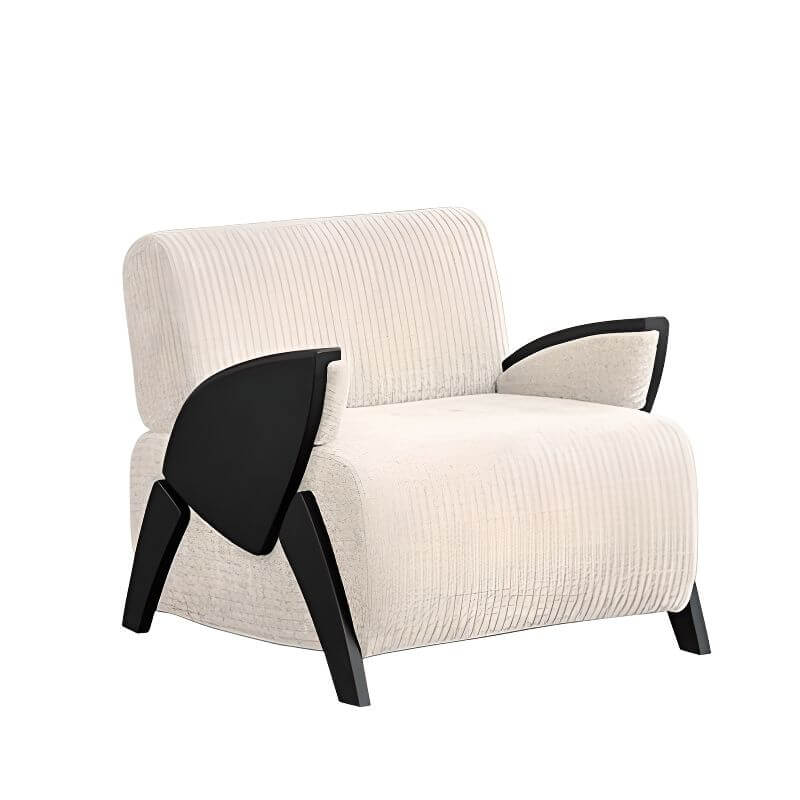 Accent arm chair with fixed back and armrest, available in solid color, striped, and floral patterns