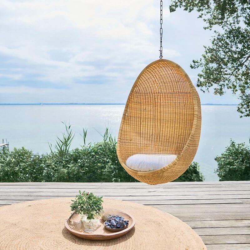 Upholstered tropical cocoa porch swing with heat-resistant plastic stand and chain main product image Main image