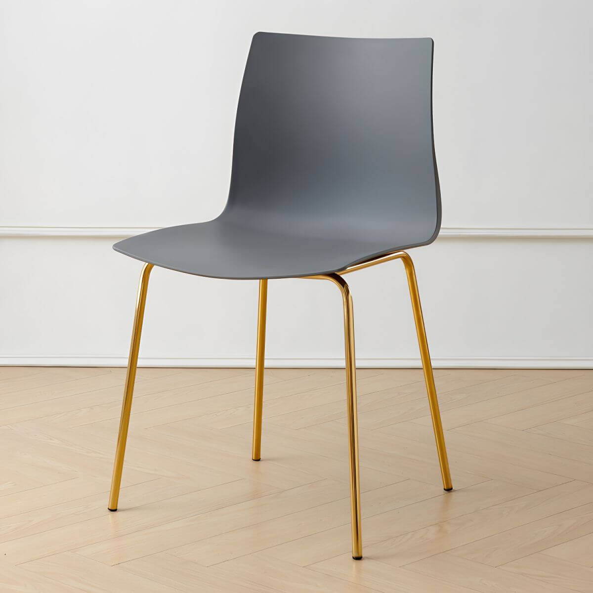 Modern plastic and acrylic side chair with metal legs, ideal for kitchen and dining rooms