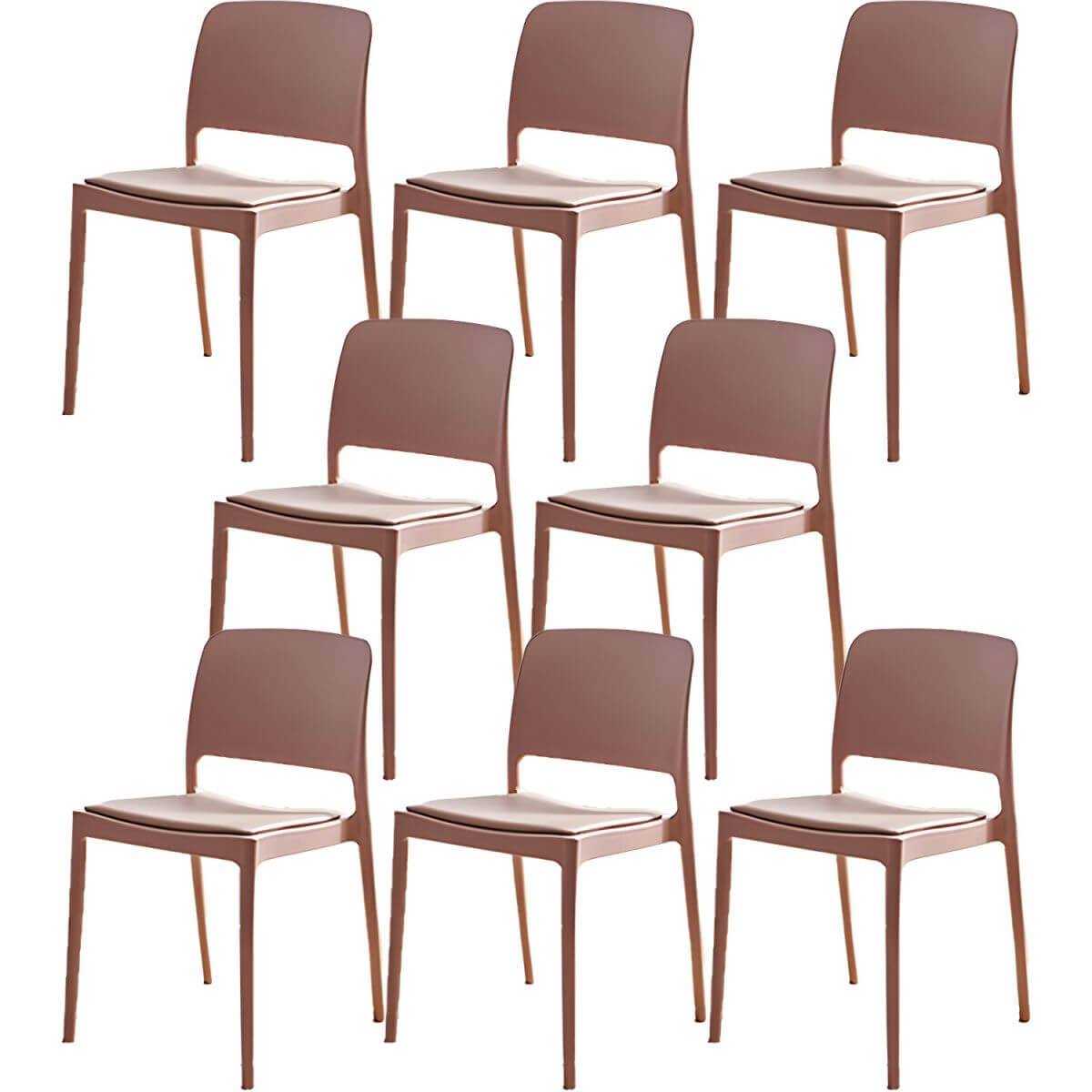 Scandinavian plastic and acrylic dining chair with low backrest and armless design