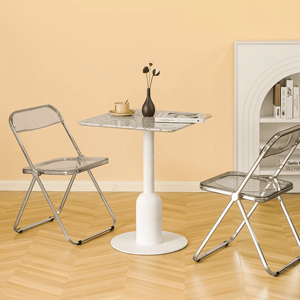 Round terrazzo table ideal for dining or office use with versatile design