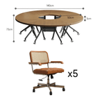 Foldable conference table with modern curve design and comfortable mesh chairs for meetings