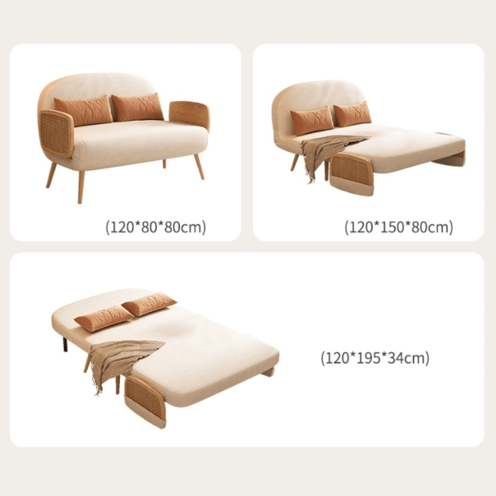 MidCentury modern single sofa bed with rattan, convertible folding daybed and lounge chair