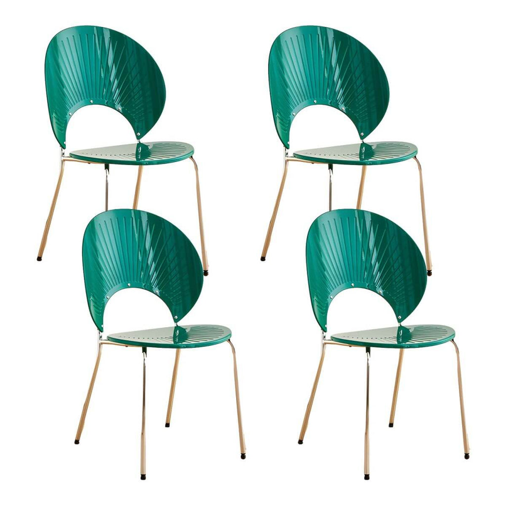 Stackable Scandinavian style dining chair with plastic seat, acrylic back, and silver legs