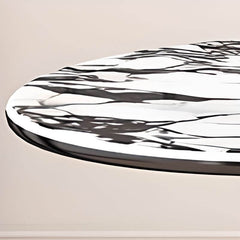 Oval Genuine Marble Dining Table Set with Dual Footing, Solid Back Panel, Cushion Chair, and White Top Dining Room Sets