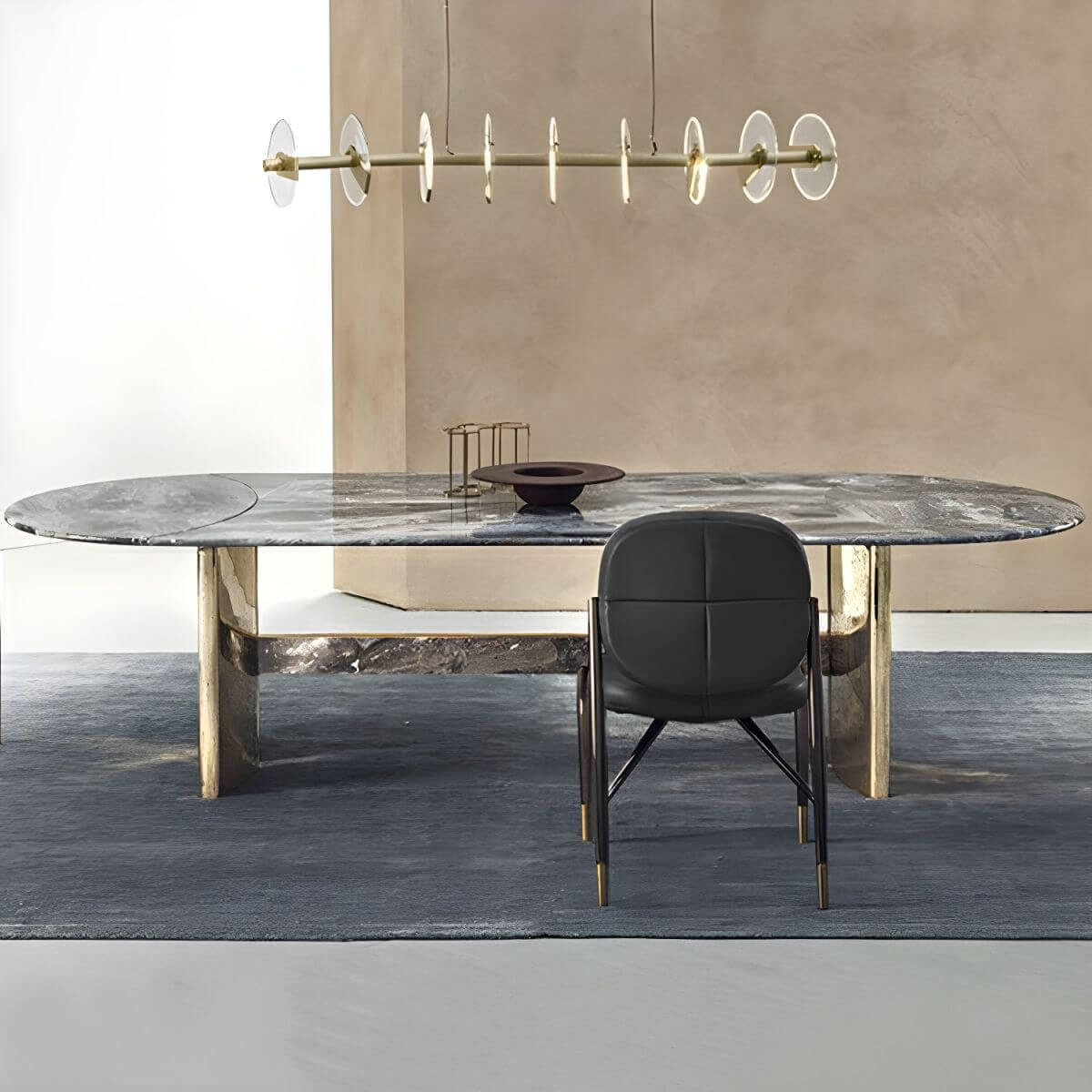Oval marble dining table with traditional luxury design for home dining rooms