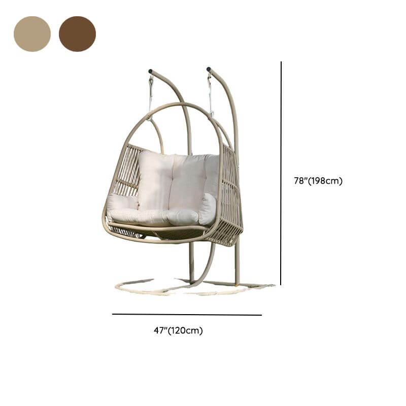 Metal stand porch swing with tropical unfinished color, pads, and chain for two swings