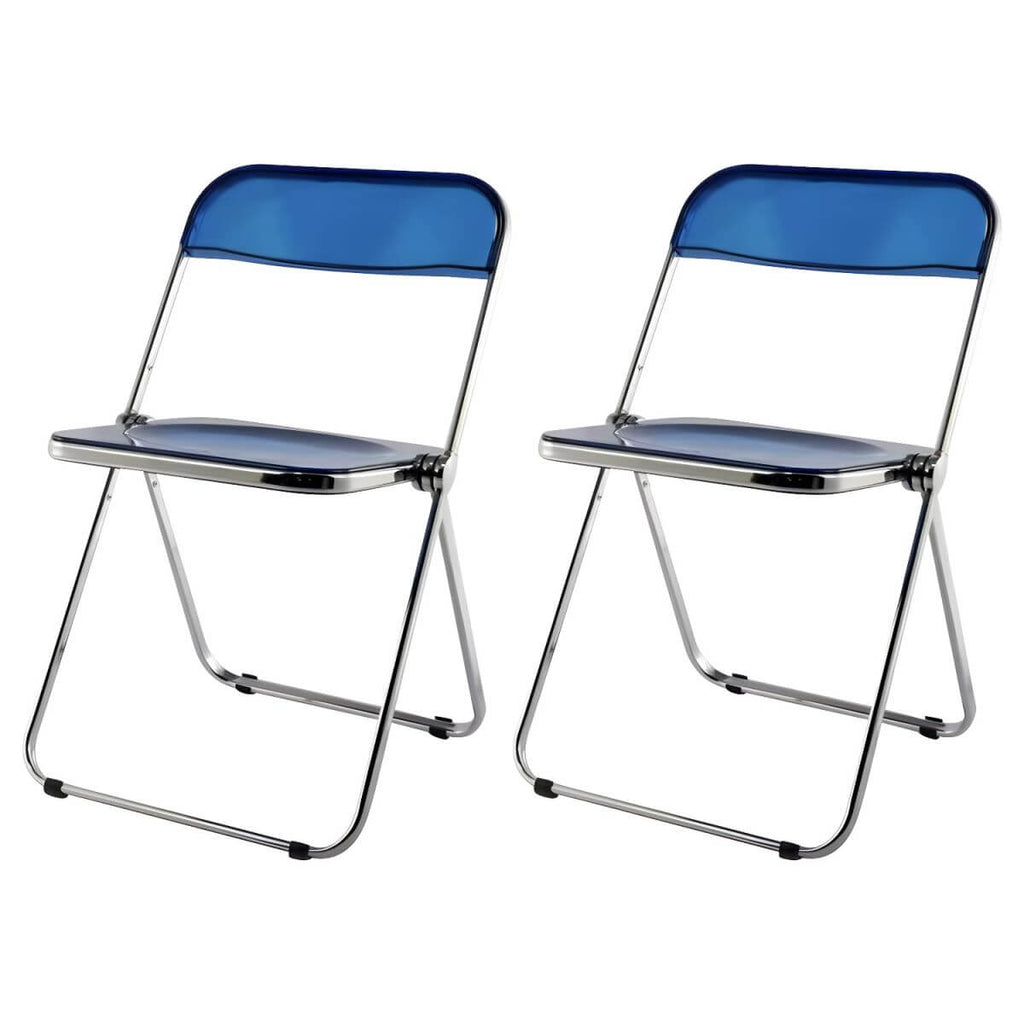 Contemporary acrylic folding armless chair with open back, ideal for dining rooms