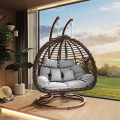 Tropical Ivory/Unfinished Color/Auburn Hydrophobic Framed Pads Porch Swing with Stand and Chain, Metal Stand Included Porch Swings