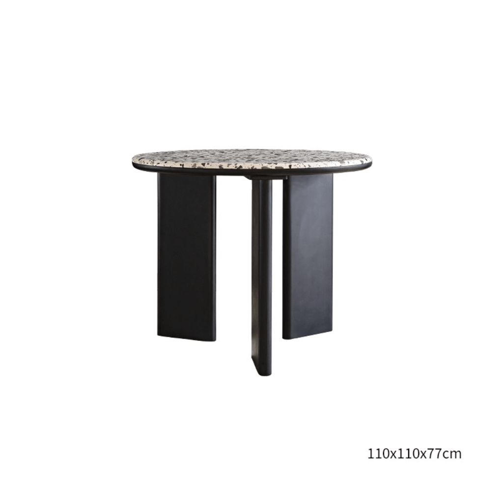 Round terrazzo table with easy-clean surface, perfect for small apartments