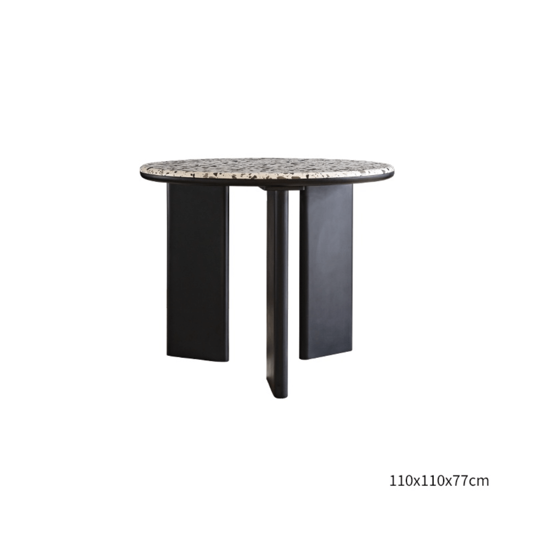 Round terrazzo table with easy-clean surface, perfect for small apartments