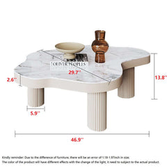 White Sintered Stone Coffee Table Indoor Tea Table with 3 Legs
