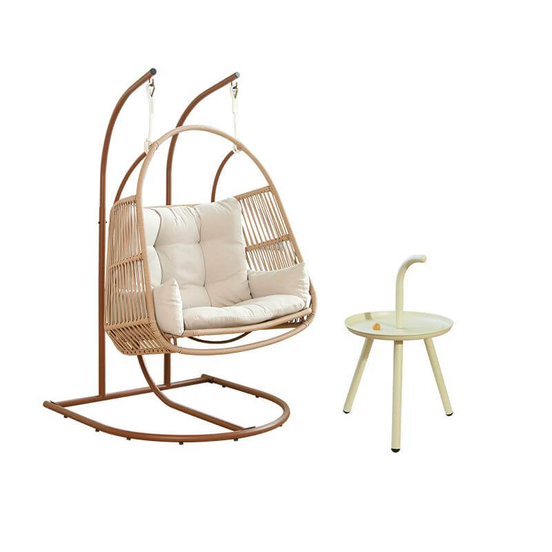 Tropical cocoa and cream upholstered porch swing with alloy frame, stand, and chain included