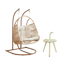 Tropical Cocoa/Cream/Chalk Alloy Frame Upholstered Porch Swing with Stand and Chain, Stand Included Porch Swings