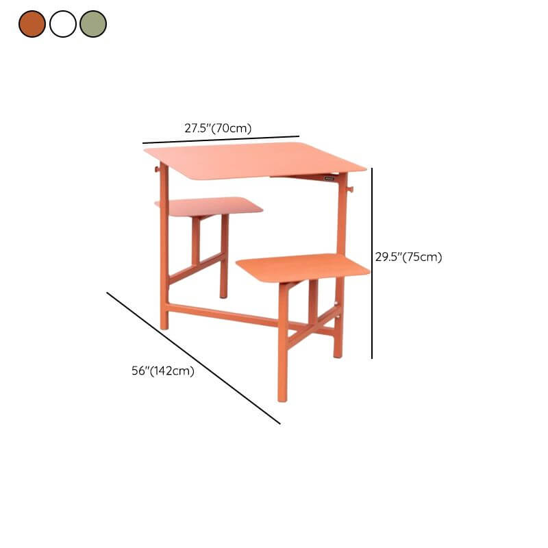 Outdoor picnic table with aluminum frame and colorful white, light green, and orange top