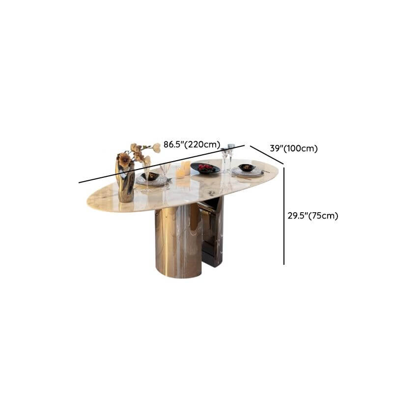 Oblong marble dining table with white Art Deco style and fixed legs