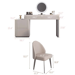 Gray Makeup Vanity Set Solid Wood Dressing Table with Stool & Mirror Included